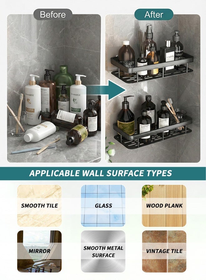 BASILKIT Bathroom Shelf, Set of 2, Shower Caddy, No-drilling Bathroom Organizer, Self-Adhesive Bathroom Shelves, Aluminum Metal Shower Racks, Wall mounted Bathroom Rack (Black) - Image 3